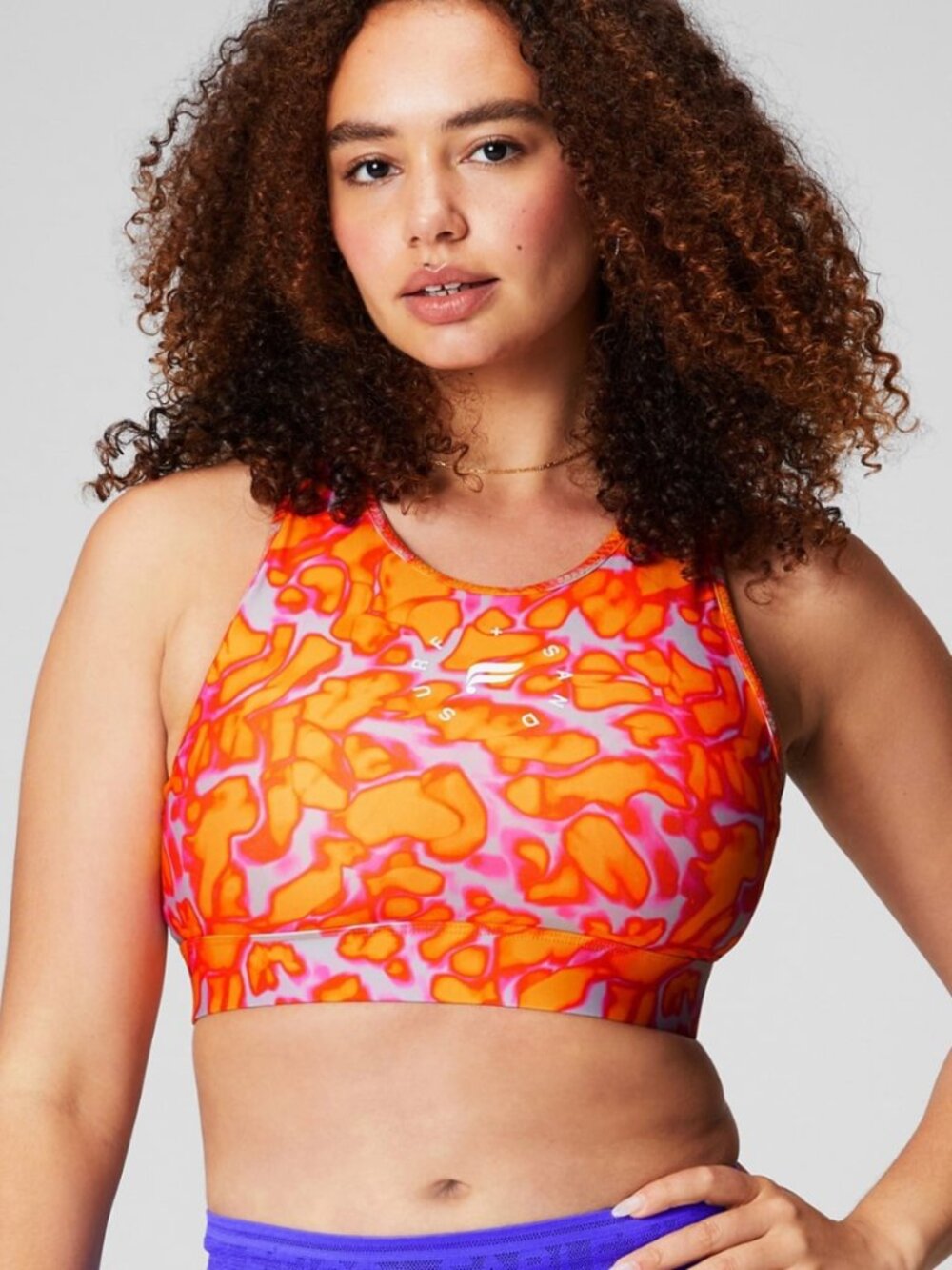 Fabletics Trinity High Impact Sports Bra Surf & Sand Orange Pink Multi sz Small